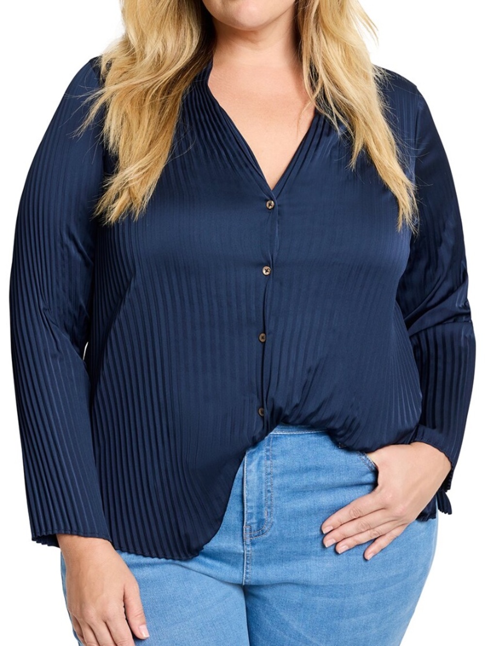 NEW NIC+ZOE Plus Navy Crinkle Crepe Shirt SZ 1X